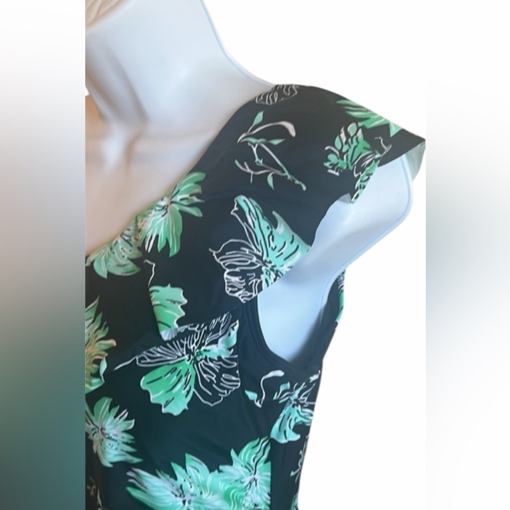 Hilor One Piece Asymmetric One Shoulder Bathing Suit Black/Green Womens Size 10 - Picture 5 of 15